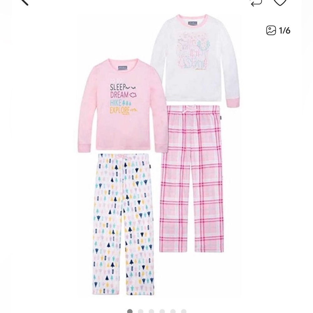 Eddie Bauer Pajamas for Kids NWT 4 Piece Pink and White Kids Pajama Set Size 7/8